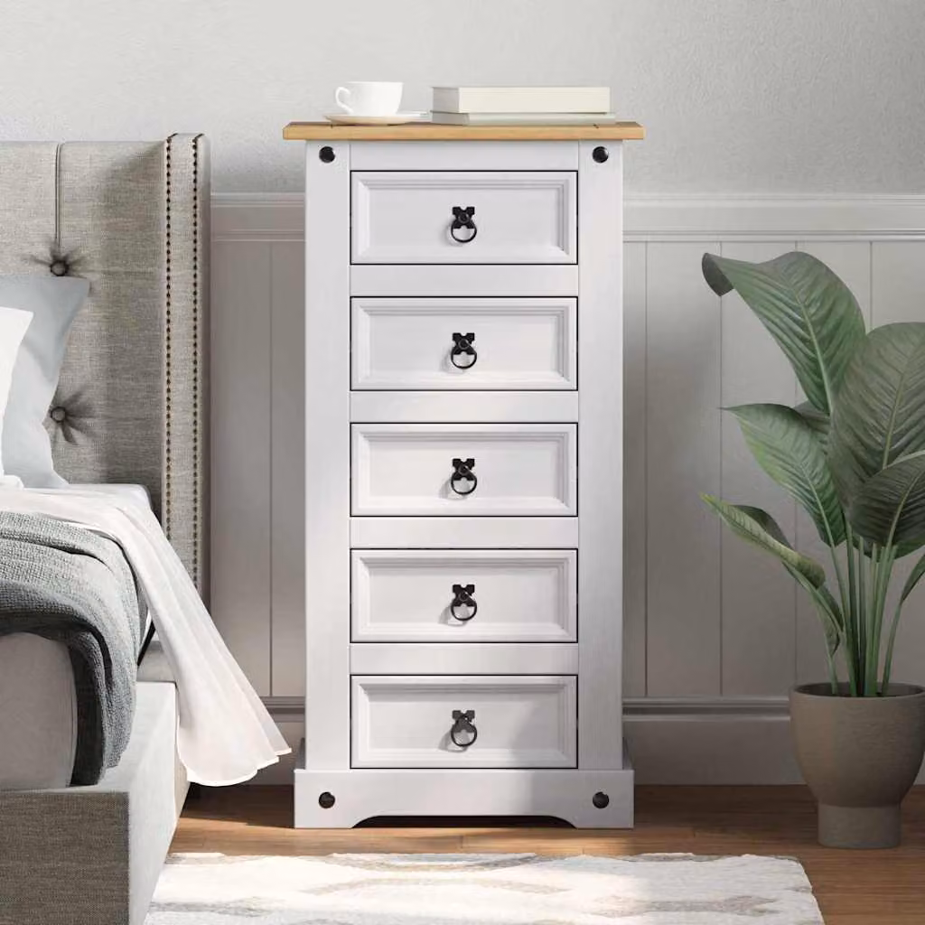 Comodino Corona vidaXL in pino massello bianco L/P/H: 53 x 39 x 103 cm