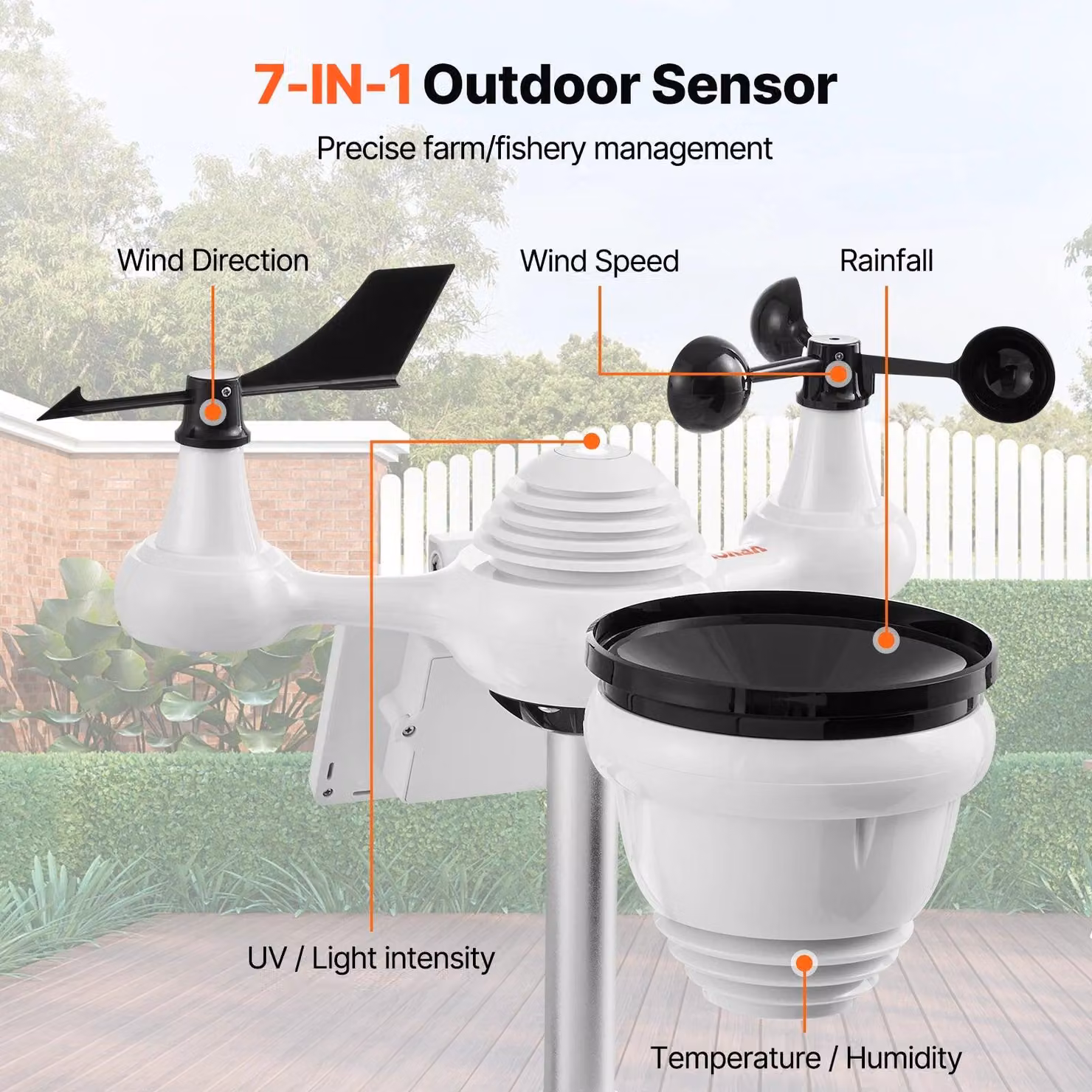 Stazione meteorologica wireless, per uso interno ed esterno, 7-in-1, con Wi-Fi