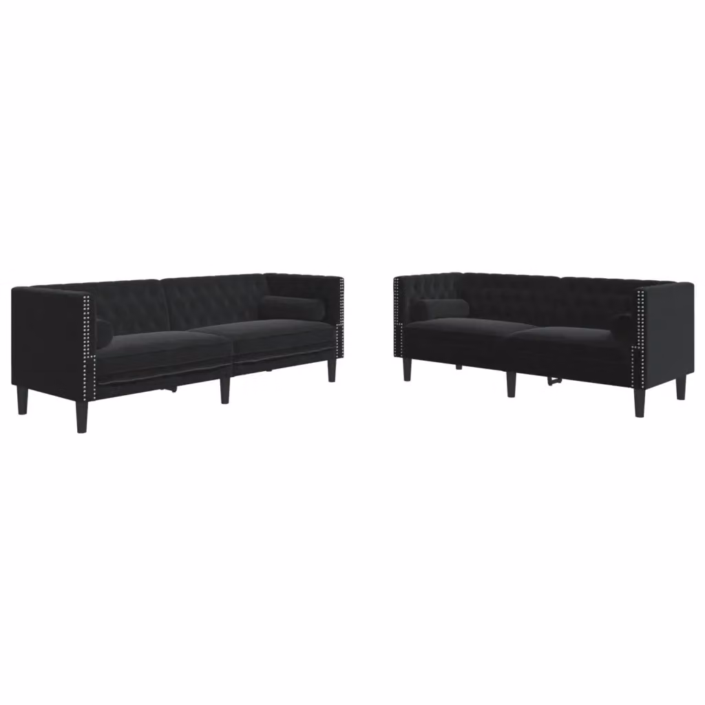 Set di 2 divani Chesterfield vidaXL in velluto nero con cuscini inclusi – 2
