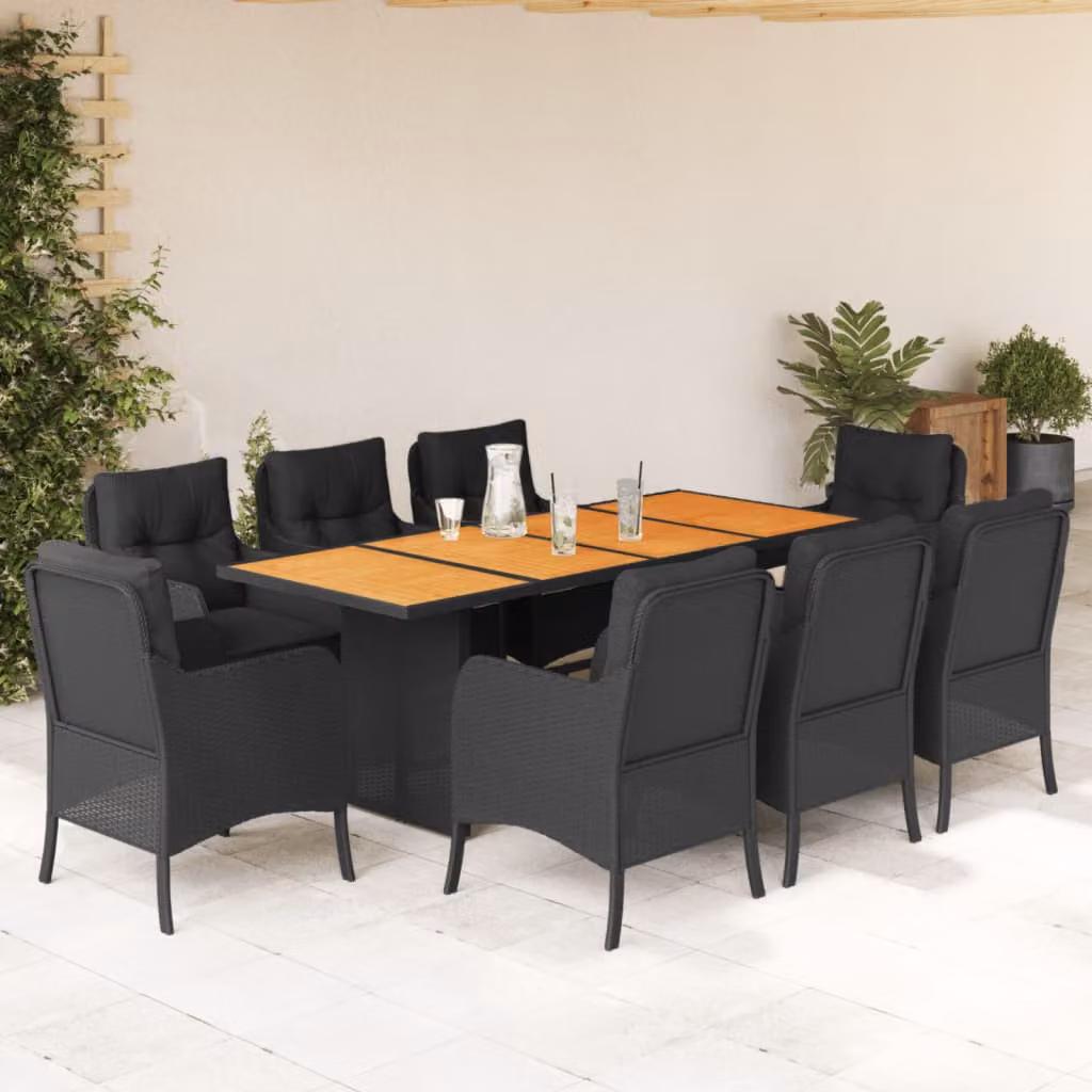 Set da Pranzo da Giardino vidaXL in Polyrattan e Legno di Acacia Nero e Marrone con 9 Pezzi – 1