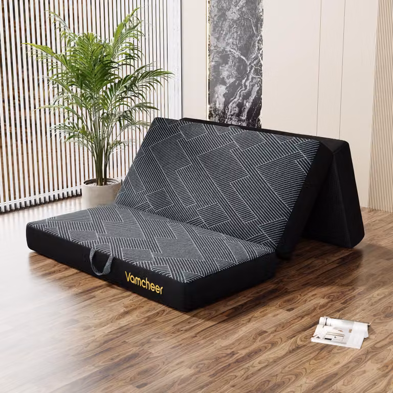 Materasso pieghevole 90x200x15 cm, composto da 3 parti, in schiuma con gel, pieghevole, ideale come letto per ospiti