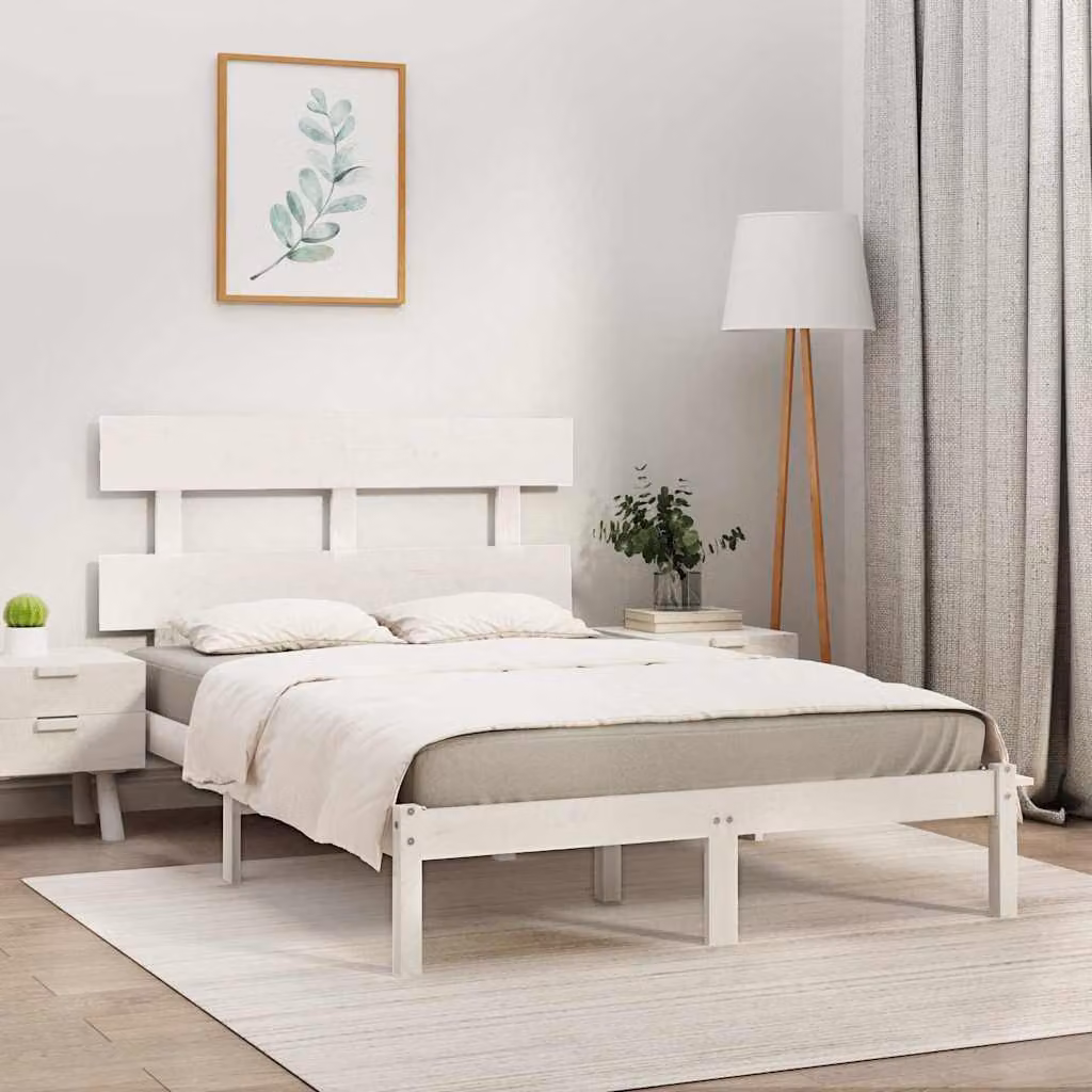 vidaXL Giroletto Super King in Legno Massello di Pino Bianco Lacqué, L/P: 180 x 200 cm