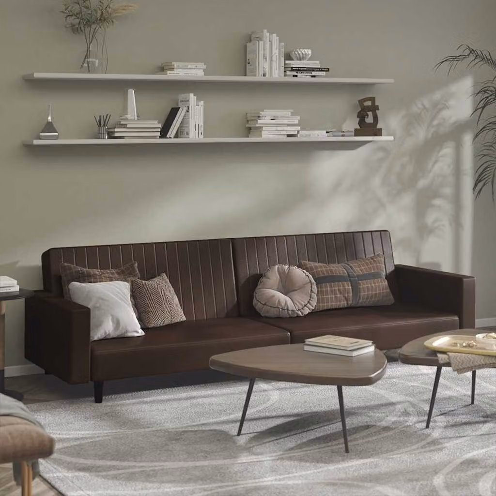 Divano Letto Click-Clack vidaXL in Similpelle Marrone con Struttura in Legno Solido