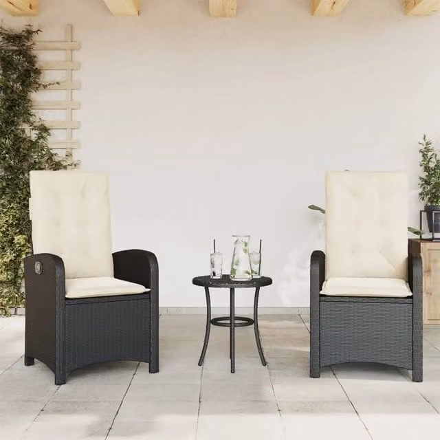 Set di 2 sedie reclinabili da giardino vidaXL in polyrattan nero con cuscini – 1