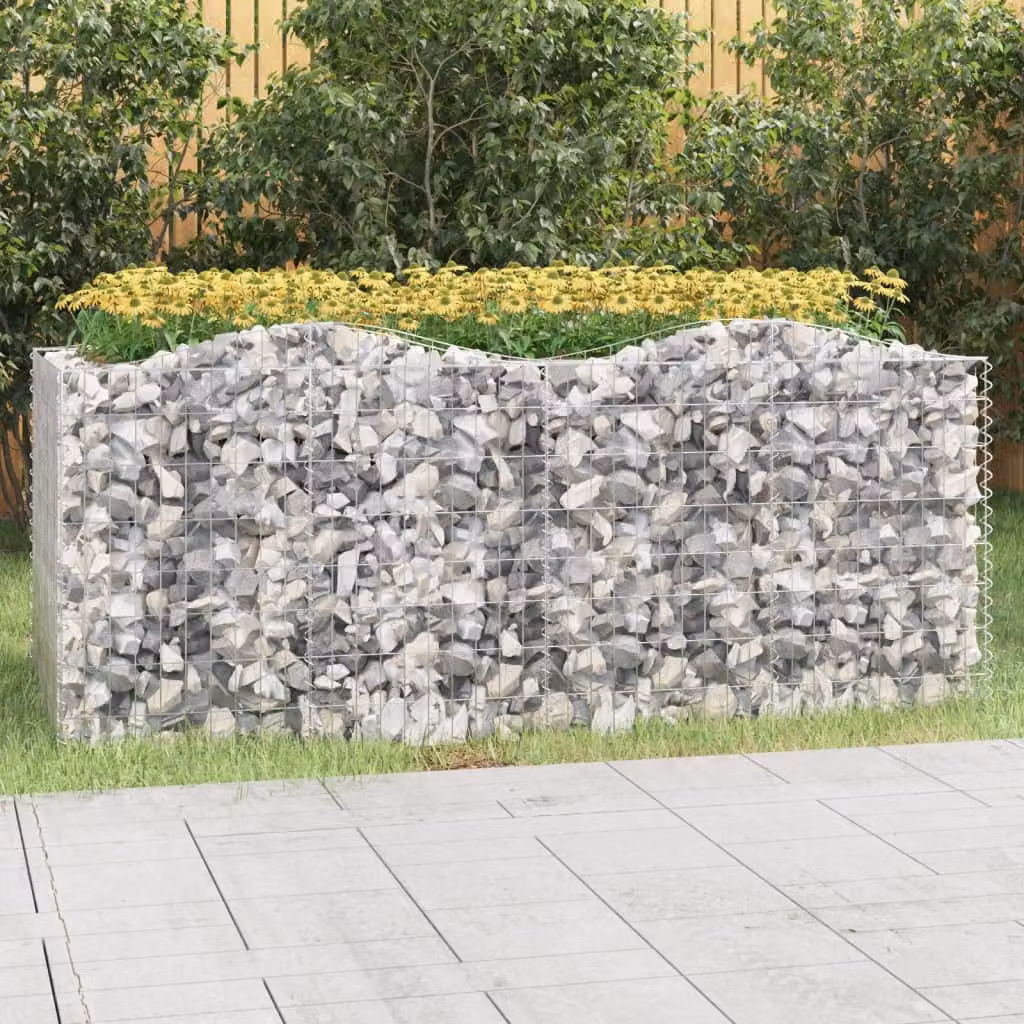 vidaXL Gabbione ad Arco con Letto Rialzato in Acciaio Zincato Grigio L/P/H: 200 x 100 x 100 cm