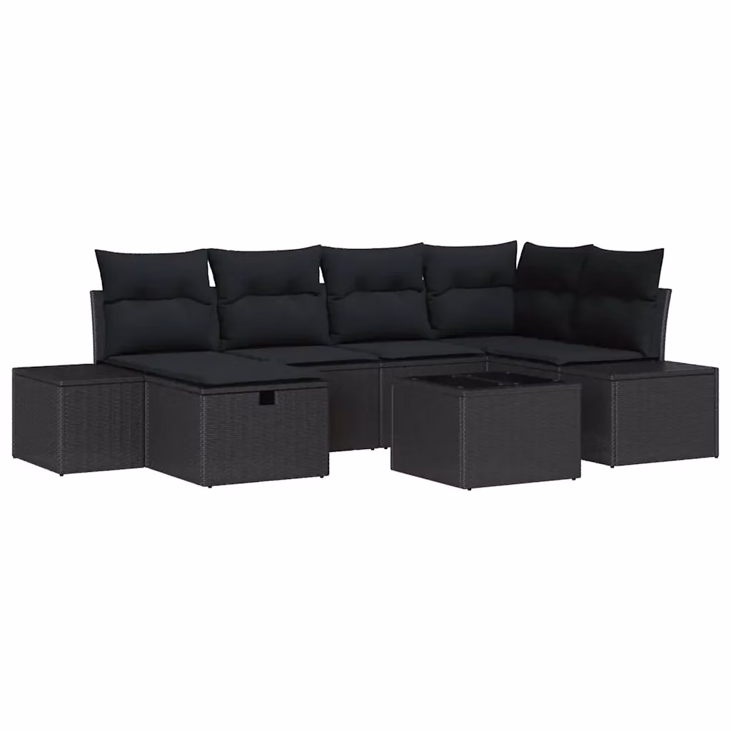 Set Divano da Giardino vidaXL 7 Pezzi Moderno a Forma di L con Tavolino e Cuscini Nero – 2