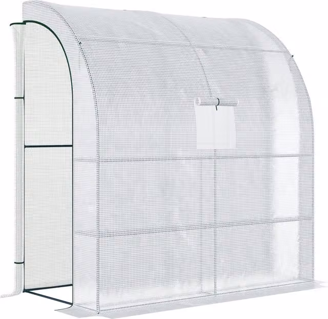 Outsunny Serra Addossata a 3 Livelli con Porte e Finestre Avvolgibili in PE e Acciaio, L/P/H: 200 x 100 x 215 cm, Verde e Bianco – 1