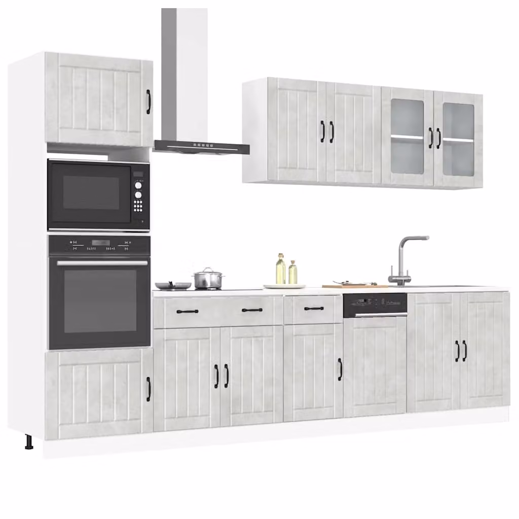 Set di mobili da cucina moderno vidaXL Lucca composto da 7 pezzi in colore grigio con ante in vetro