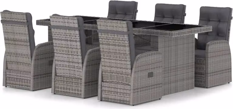 Set da Pranzo per Esterni 7 pz con Cuscini in Polyrattan Grigio