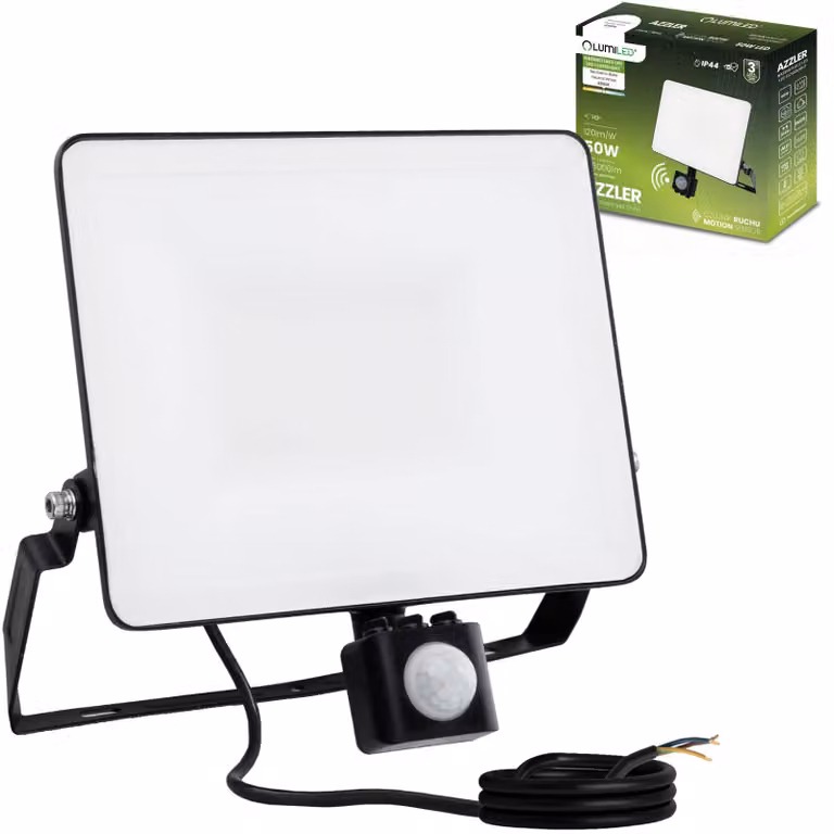 LUMILED Faretto a LED 50W super luminoso per esterni con sensore di movimento 6000 Lum Lumen Proiettore a LED per esterni IP44 IK05 resistente agli spruzzi 4000K bianco neutro proiettori proiettori neri proiettori