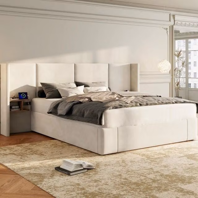 letto imbottito velluto beige 160 x 200 cm