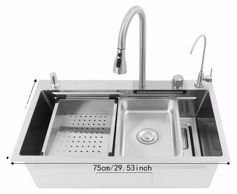 Lavello da cucina, acciaio inossidabile 304 resistente, rubinetto estraibile, argento