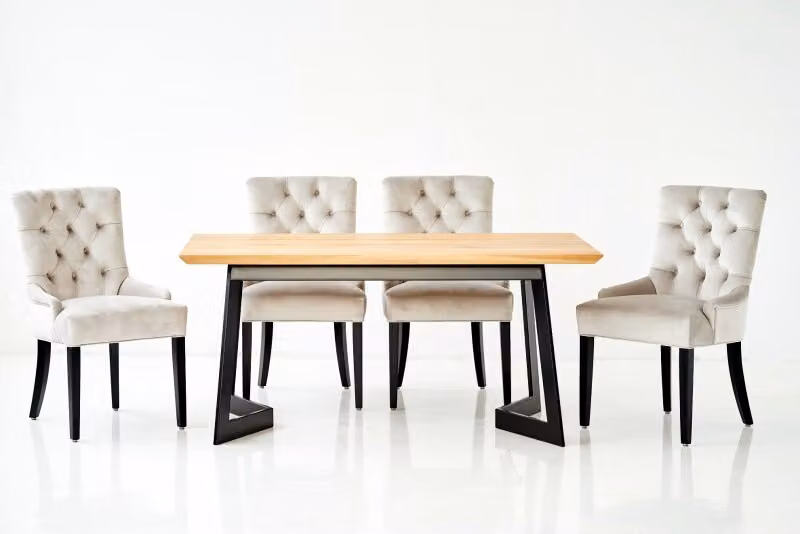 Tisch + 6x Chesterfield Stuhl Gruppe Stühle Garnitur Polster Lehn Holz Esszimmer