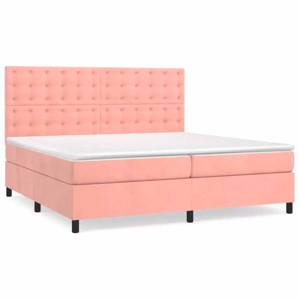 Letto con Giroletto a Molle e Materasso Ibrido vidaXL in Velluto Rosa e Bianco L/P/H: 200 x 200 x 128 cm – 2