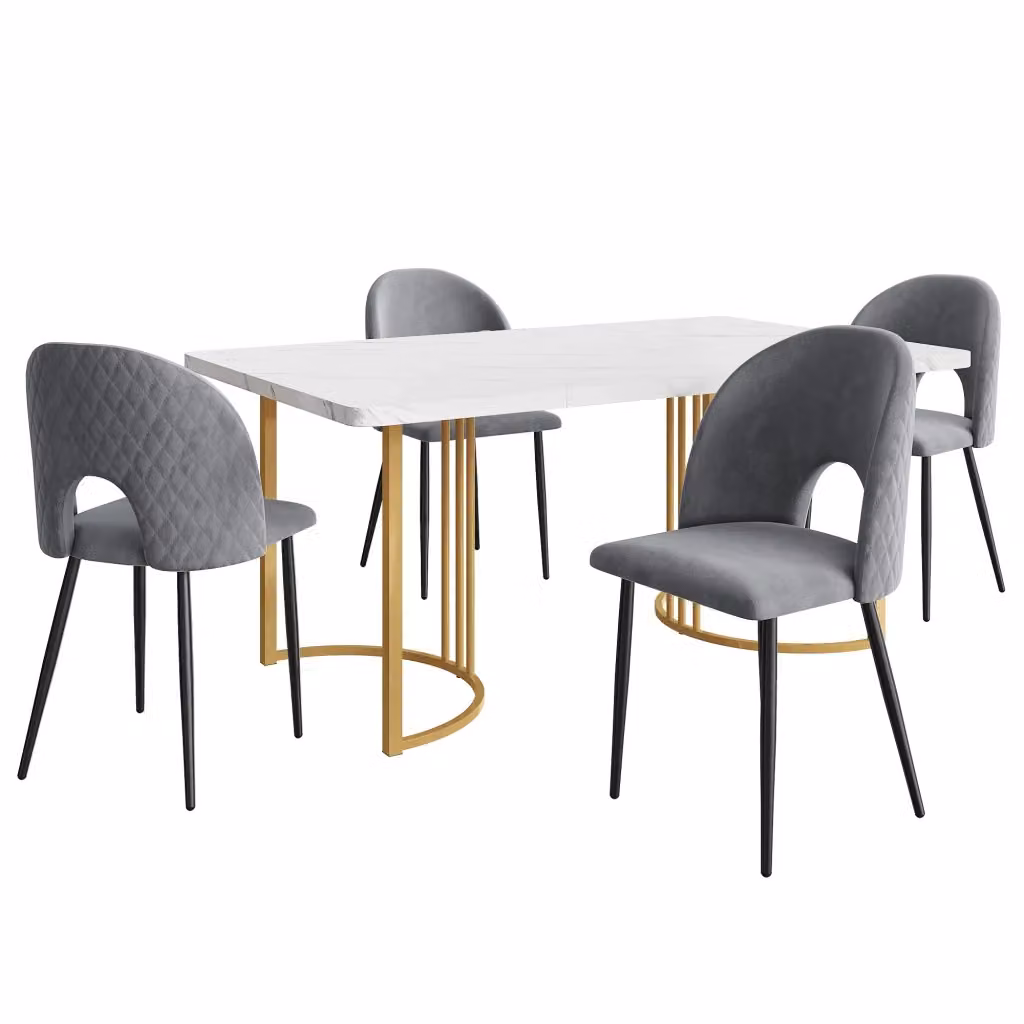 Set da pranzo OKWISH composto da tavolo rettangolare con piano effetto marmo e 4 sedie, ideale per cucina o sala da pranzo, L: 140 cm, P: 80 cm, H: 75 cm – 2