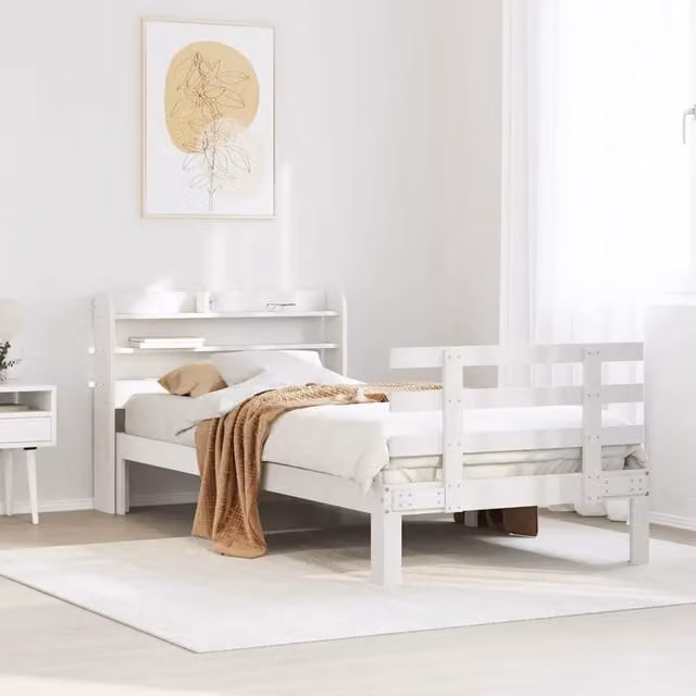 Letto con testiera e doghe in legno di pino bianco vidaXL L: 200 cm, P: 100 cm