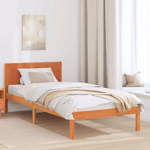 Struttura letto con giroletto in legno massello di pino marrone L/P/H: 200 x 100 x 74 cm