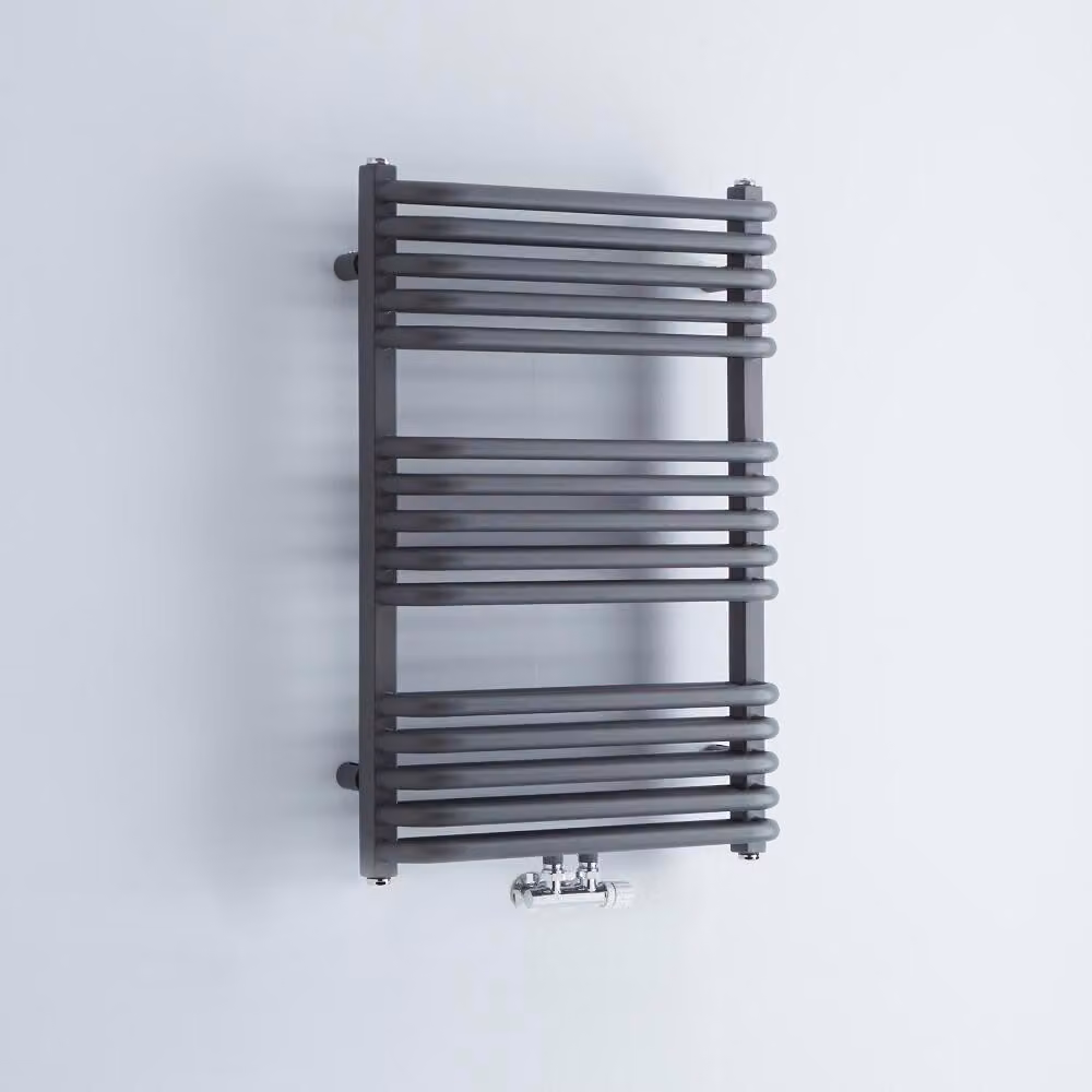 Scaldasalviette Termoarredo Bagno Curvo con Attacco Centrale - Antracite - 736 x 500mm - 590 Watt - Arch