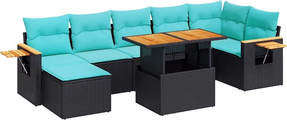 Set Divano da Giardino 8pz con Cuscini Grigio Polyrattan Acacia