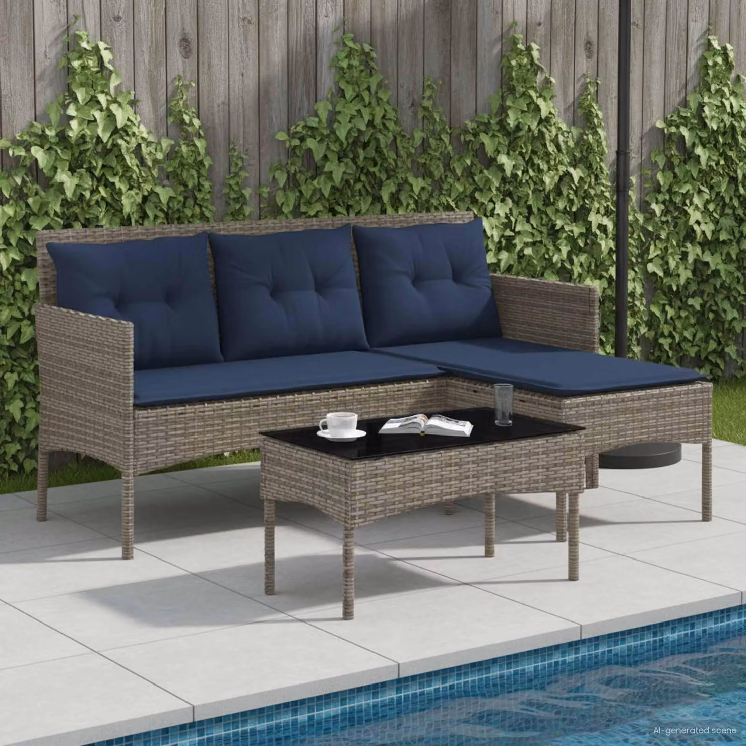 Maison Exclusive - Set da giardino composto da 2 divani, colore grigio e blu navy, in rattan sintetico