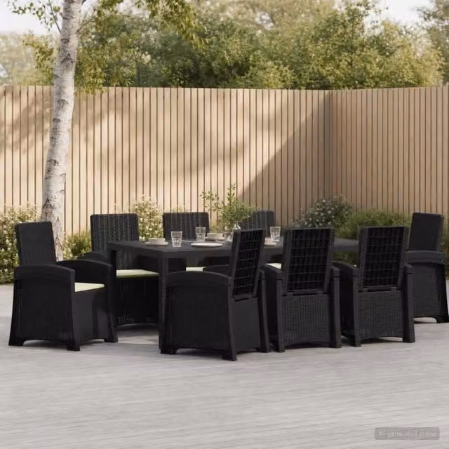 Set da pranzo da giardino moderno vidaXL in polyrattan da 9 pezzi, colore antracite e beige