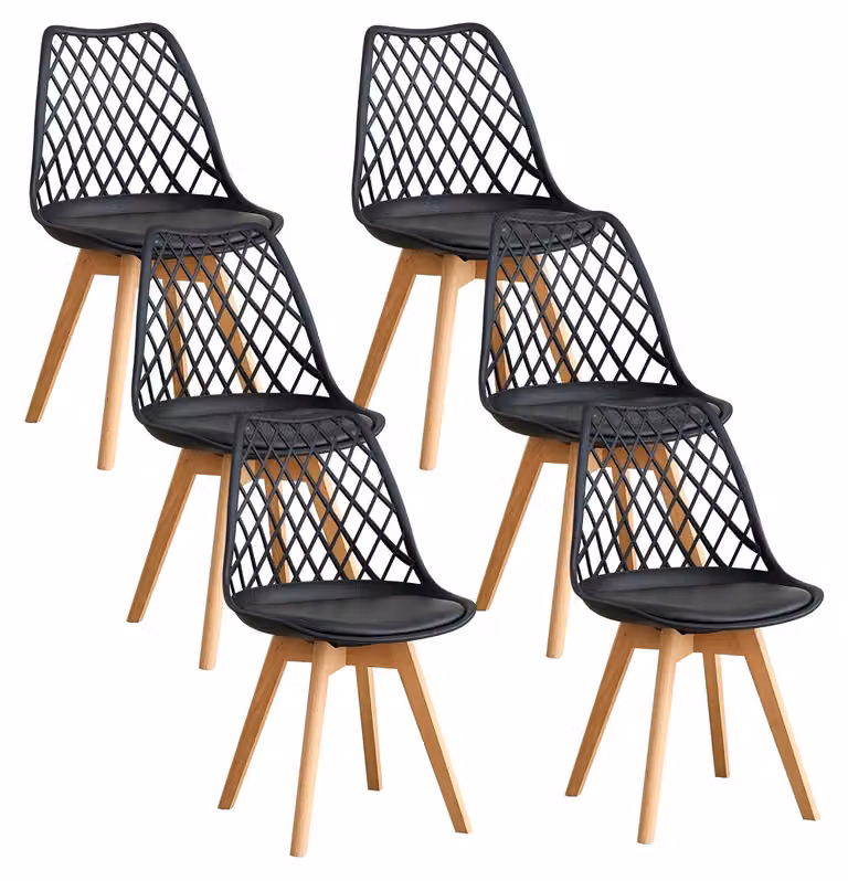 Sedie da pranzo scandinave - Set da 6 - Sedute in plastica moderna - Gambe in legno - Schienale ergonomico - Adatte per cucina e sala da pranzo - Colore: nero