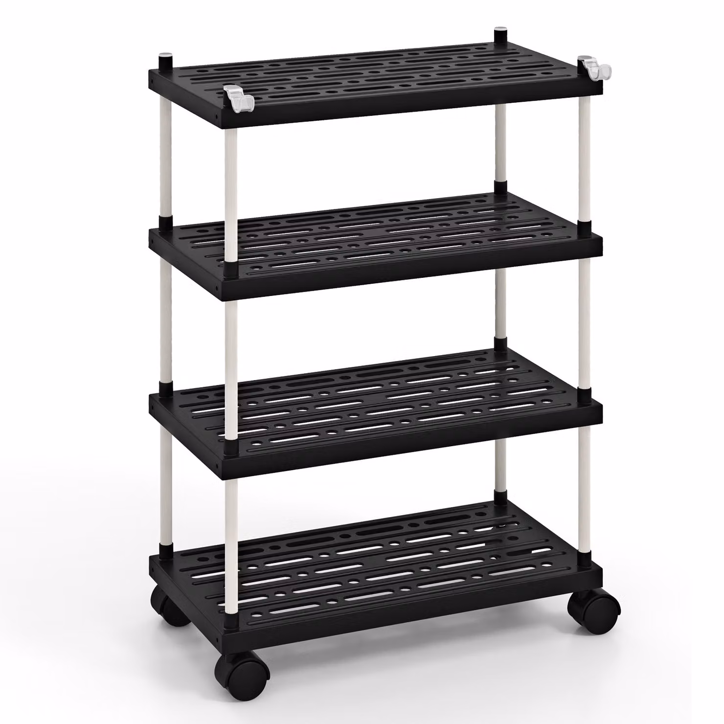 COSTWAY Carrello portaoggetti stretto a 4 livelli, carrello multiuso con ruote bloccabili e ganci laterali, ripiano mobile estensibile