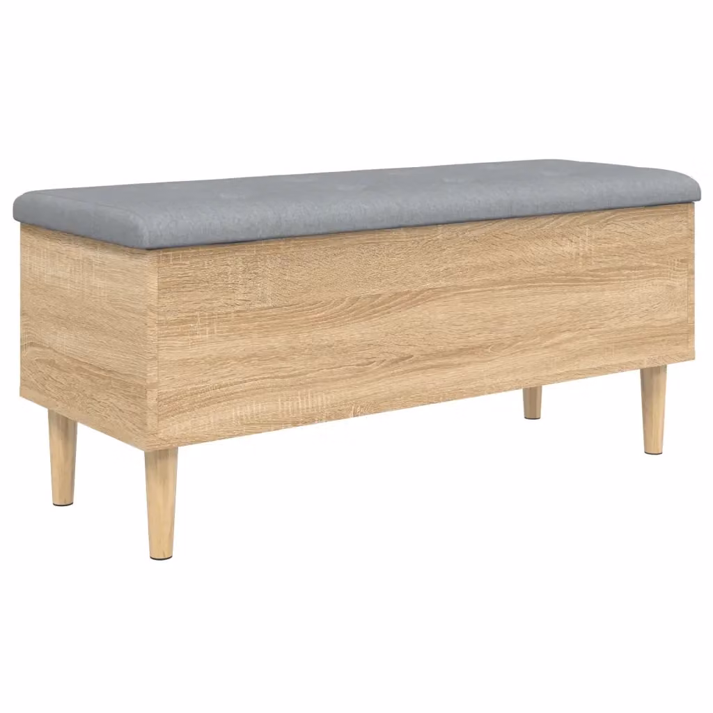 Panca portaoggetti moderna vidaXL in legno rovere con seduta in tessuto grigio L: 102 cm, P: 42 cm, H: 46 cm – 2