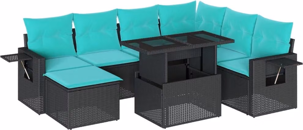 set di divani da giardino 8 pezzi con cuscini, polyrattan nero