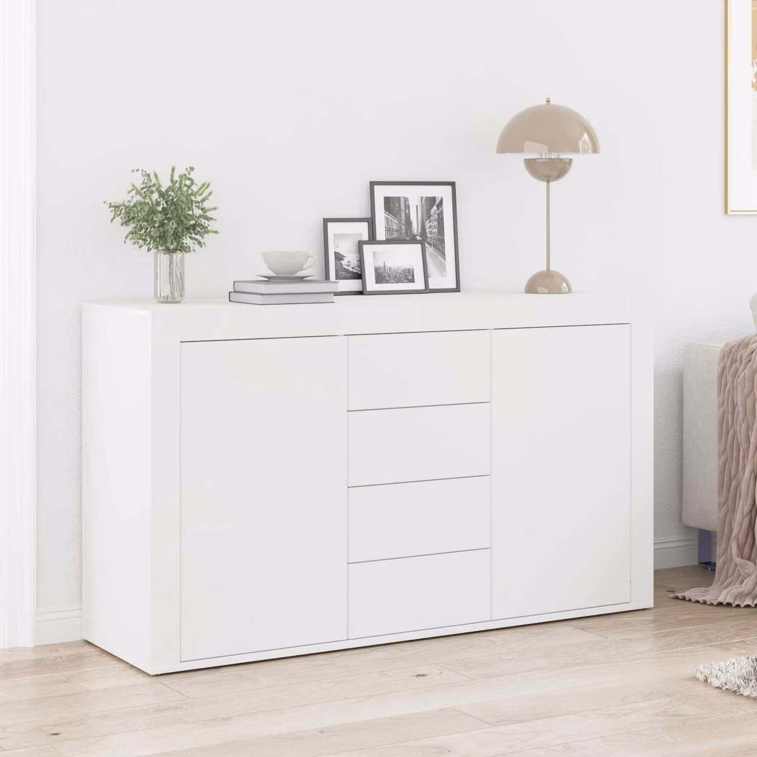 Credenza moderna vidaXL in legno ingegnerizzato bianco L/P/H: 120 x 36 x 69 cm