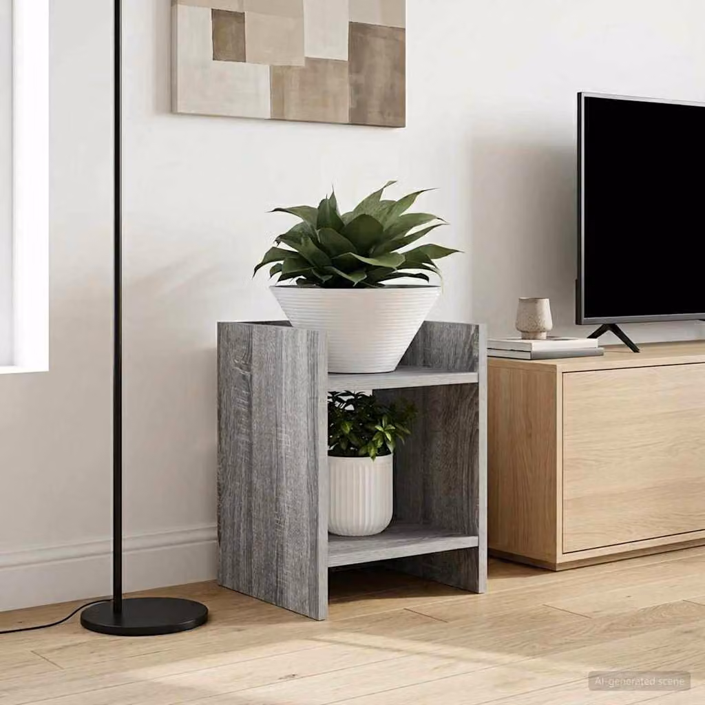 Set di 2 supporti per piante vidaXL in legno MDF, colore grigio opaco, L/P/H: 30 x 30 x 40 cm
