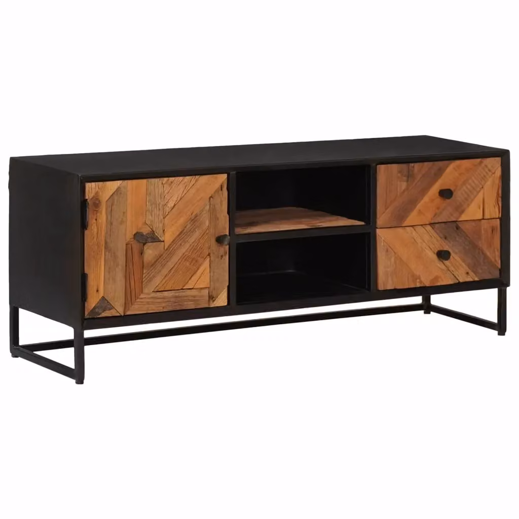 Mobile TV moderno vidaXL in legno nero opaco con cassetto e scomparti media L: 105 cm, P: 30 cm, H: 40 cm – 2