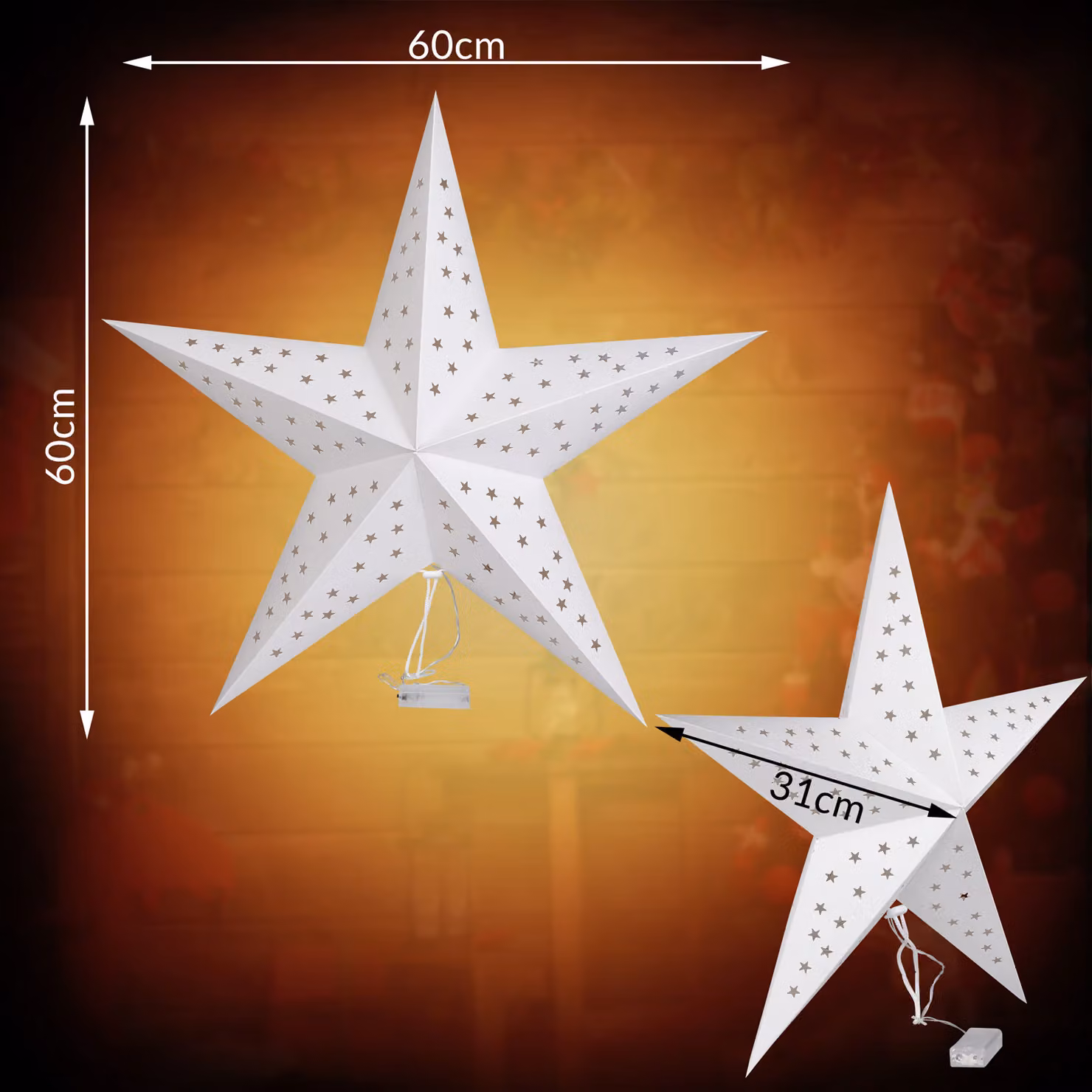 Stella di carta Casaria color panna con 10 LED per decorazioni di Natale e Avvento, Diametro: 60 cm – 2