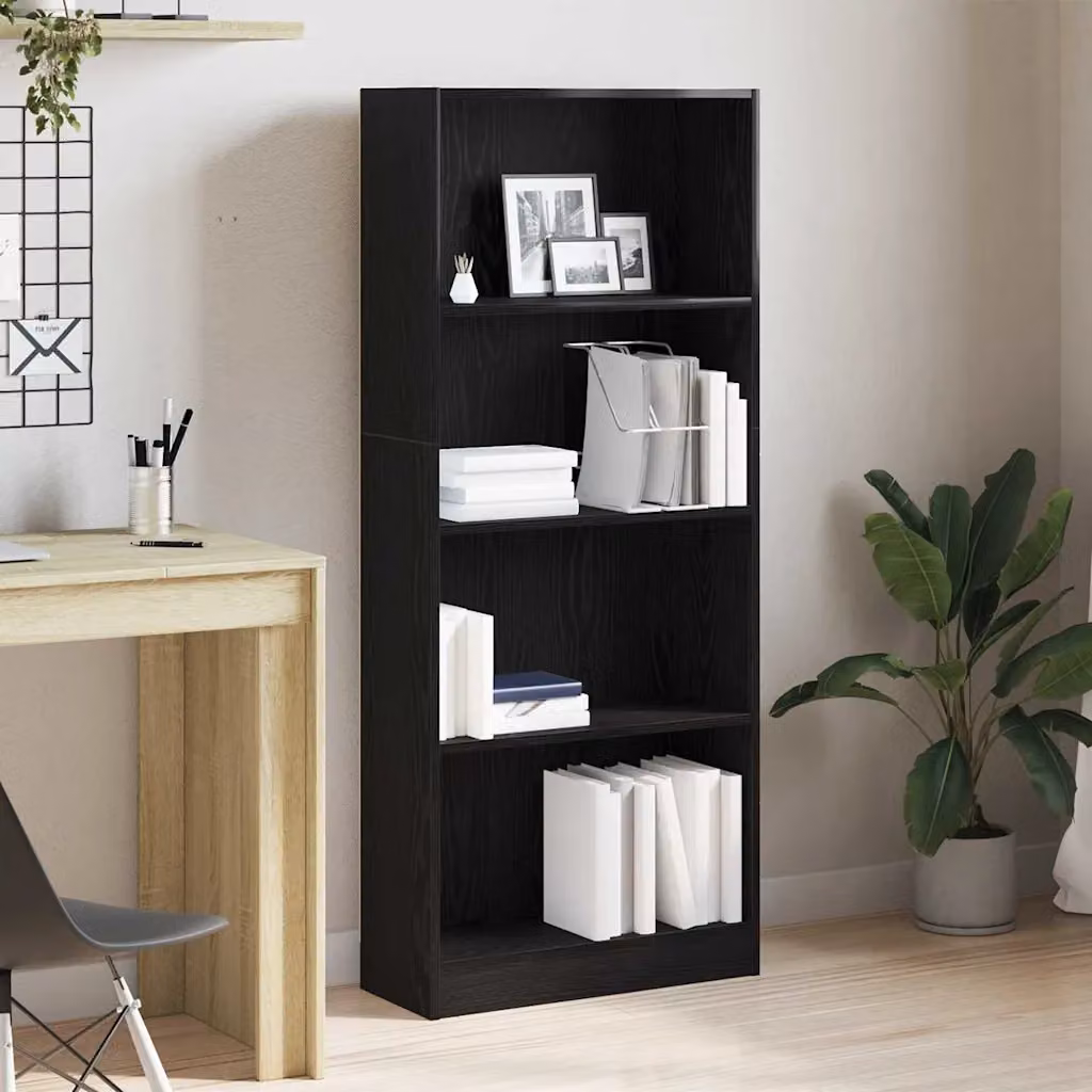 Libreria moderna vidaXL in legno MDF per soggiorno, colore nero e marrone, L 60 cm x P 24 cm x H 143 cm