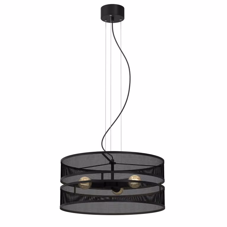 Lampada a sospensione rotonda in rete nera Ø55cm Glum 3xE27 15W Luminex
