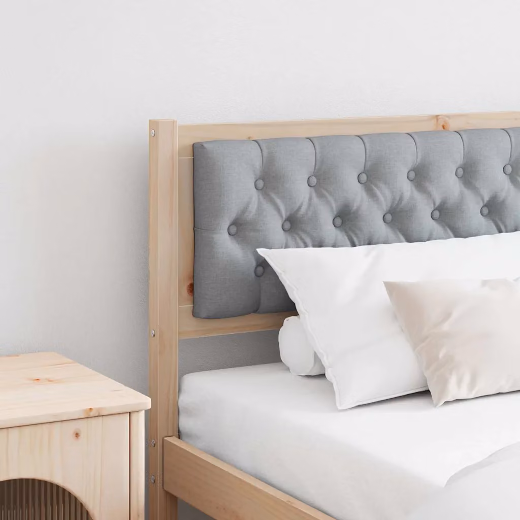 Testiera per letto imbottita vidaXL in legno di pino massello, marrone e grigio chiaro, 205,5 cm