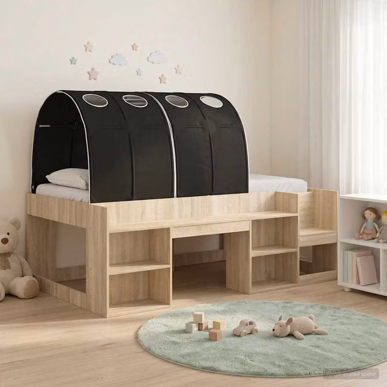 Letto per bambini con tunnel vidaXL in legno ingegnerizzato, Rovere Sonoma e Nero, L/P/H: 200 x 127 x 165 cm