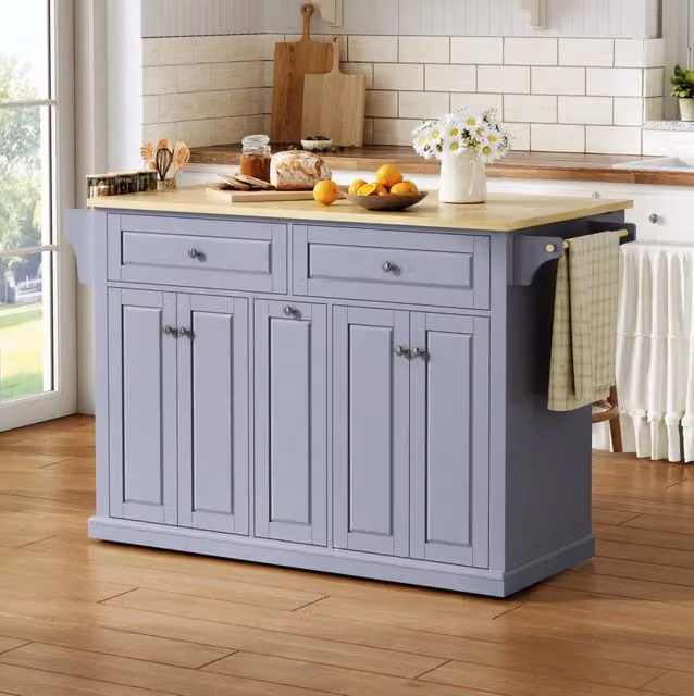 Isola da cucina mobile in MDF con piano ribaltabile, cassetti verticali e ruote bloccabili, 121×49(69)×89 cm