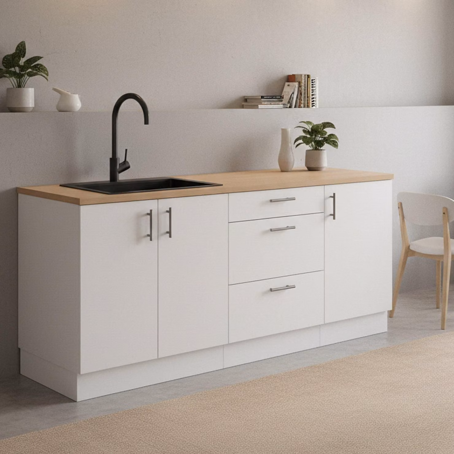 Orlaya - Cucina, Bianco, 3 Cassetti, Elettrodomestici non inclusi,