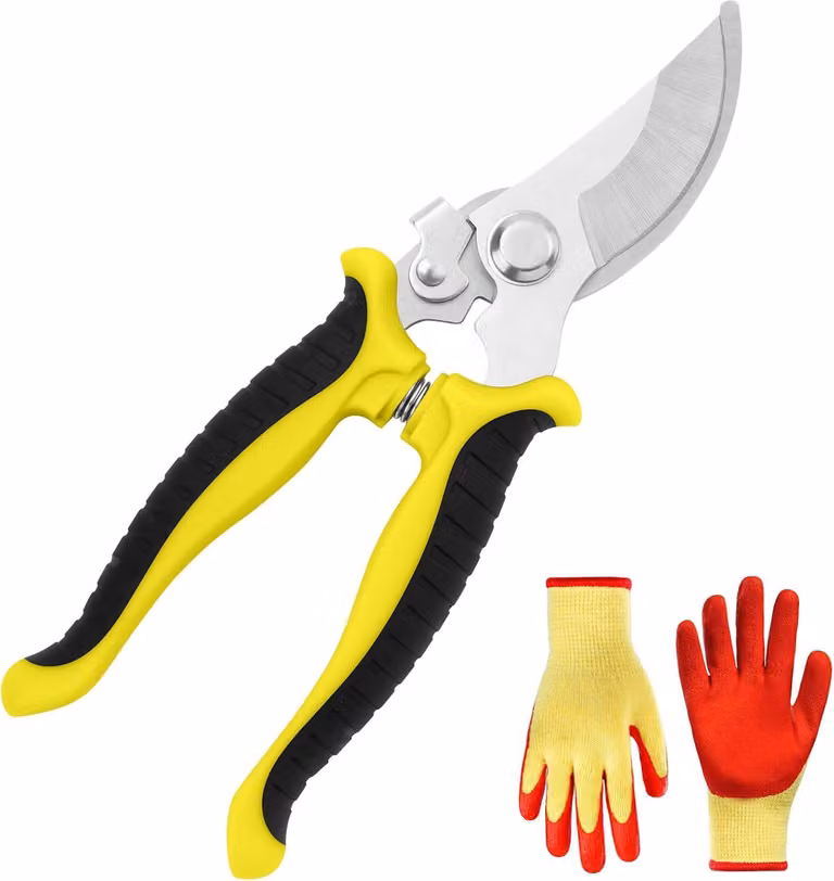 Tagliasiepi professionale con guanti - Tagliasiepi per rami e arbusti per tagliare giardini, arbusti e recinzioni (giallo)