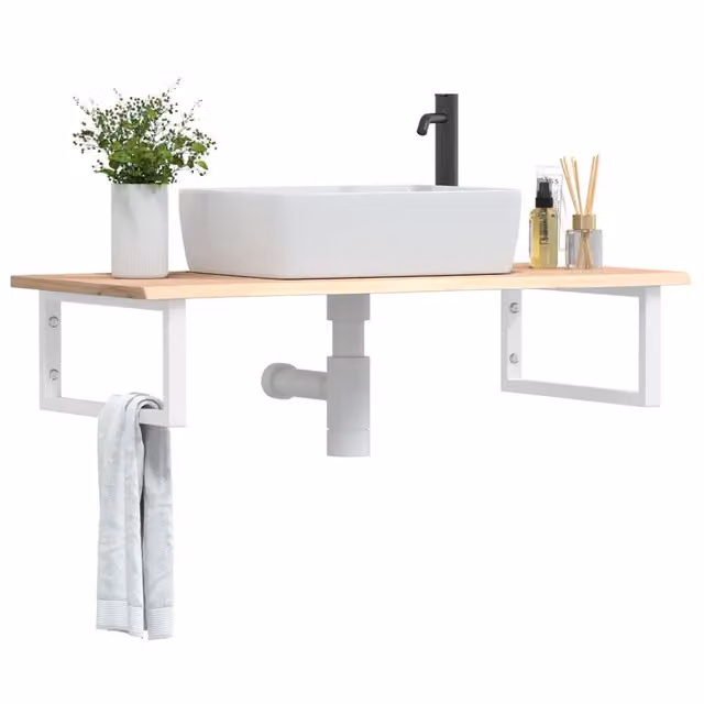 Ripiano a parete per lavabo VIDAXL in acciaio e rovere massello bianco