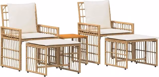 Set di Mobili da Esterno 5 pz | Set Salotto da Giardino Naturale e Bianco Crema