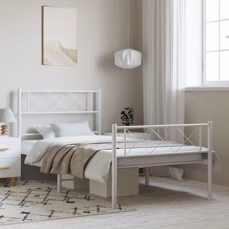 vidaXL Giroletto con Testiera e Pediera in Metallo Bianco L/P: 100 x 200 cm