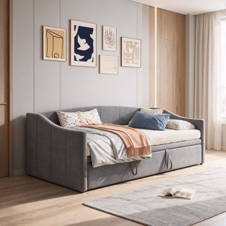 Divano letto INONEFT 90/180x200 cm, divano letto da giorno trasformabile in letto matrimoniale, con rete a doghe e schienale, tessuto in velluto, colore grigio