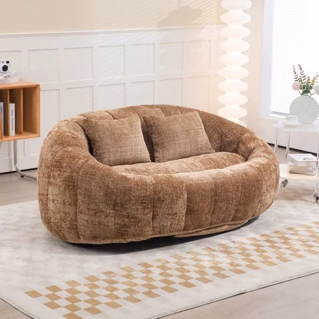 Divano Lazy REDOM in tessuto Chenille colore Caffè L: 150 cm, P: 95 cm, H: 63 cm – 1