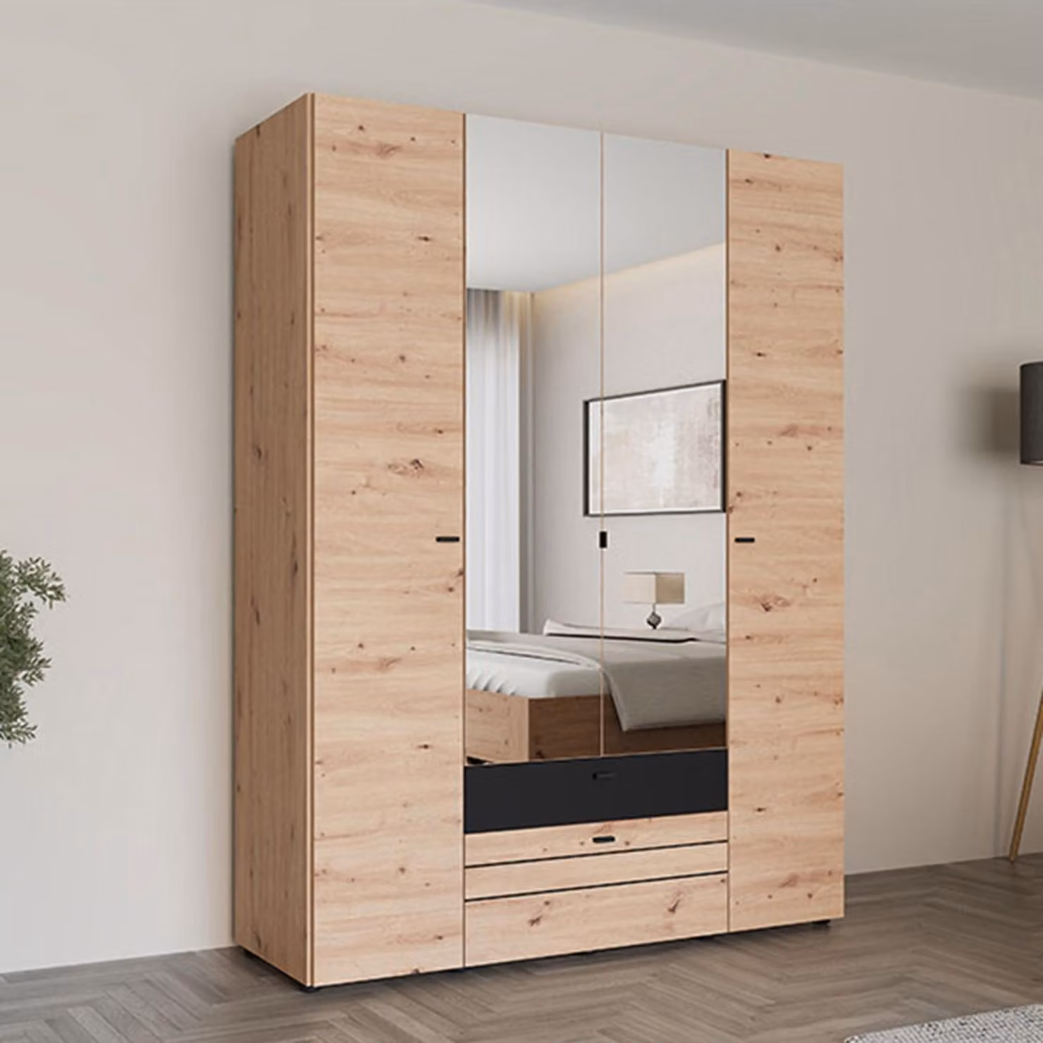 Watamu - Guardaroba Grande, 155x208h cm Marrone Rovere Nodi, 7 Ripiani