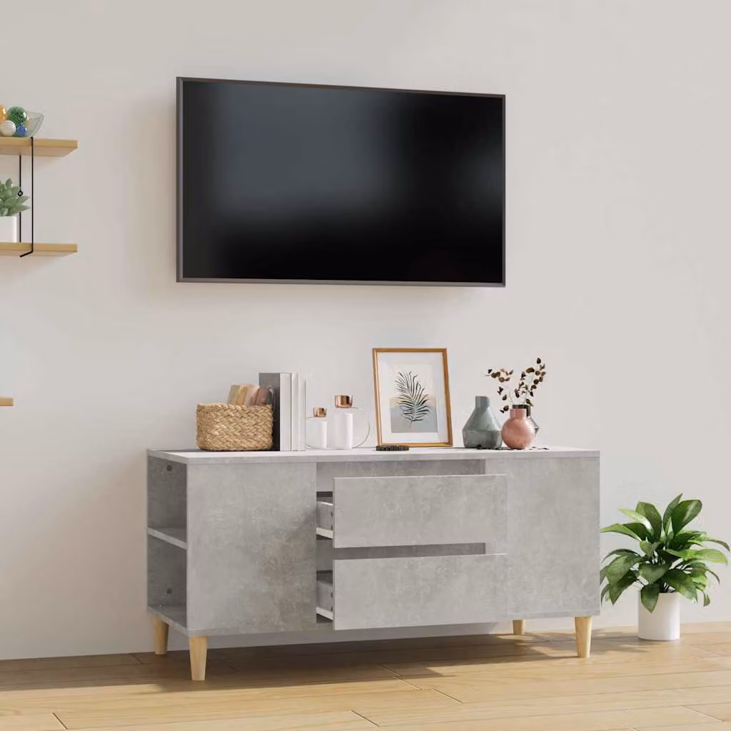 Mobile per TV vidaXL in stile scandinavo, Grigio Cemento, L 102 cm x P 44,5 cm x H 50 cm