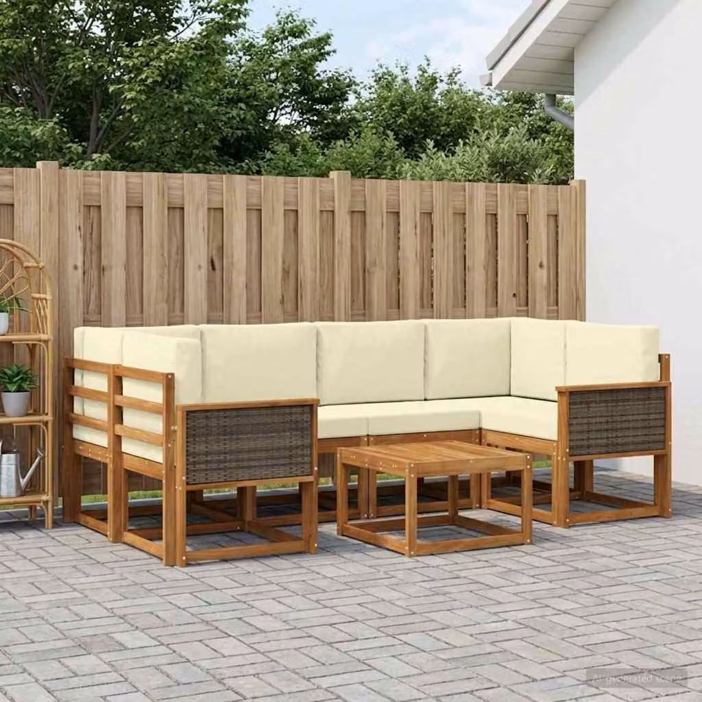 Set di divani da esterno vidaXL a forma di L in legno di acacia con cuscini, colore beige e marrone