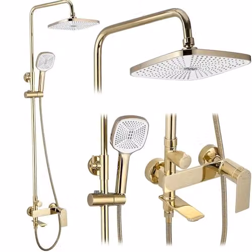 Rea - Set Doccia Storm Gold Sistema Doccia In Ottone Per Bagno (Gold) 45x30x136cm
