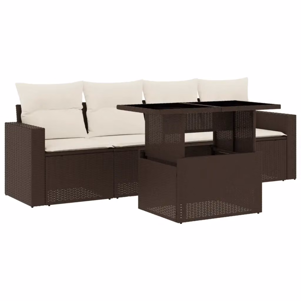 Set Divano da Giardino vidaXL 5 pz in Polyrattan Marrone con Cuscini e Tavolino – 2